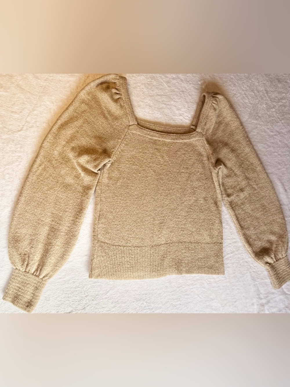 Anthropologie Knit Sweater Balloon Sleeve Square Neck Size M